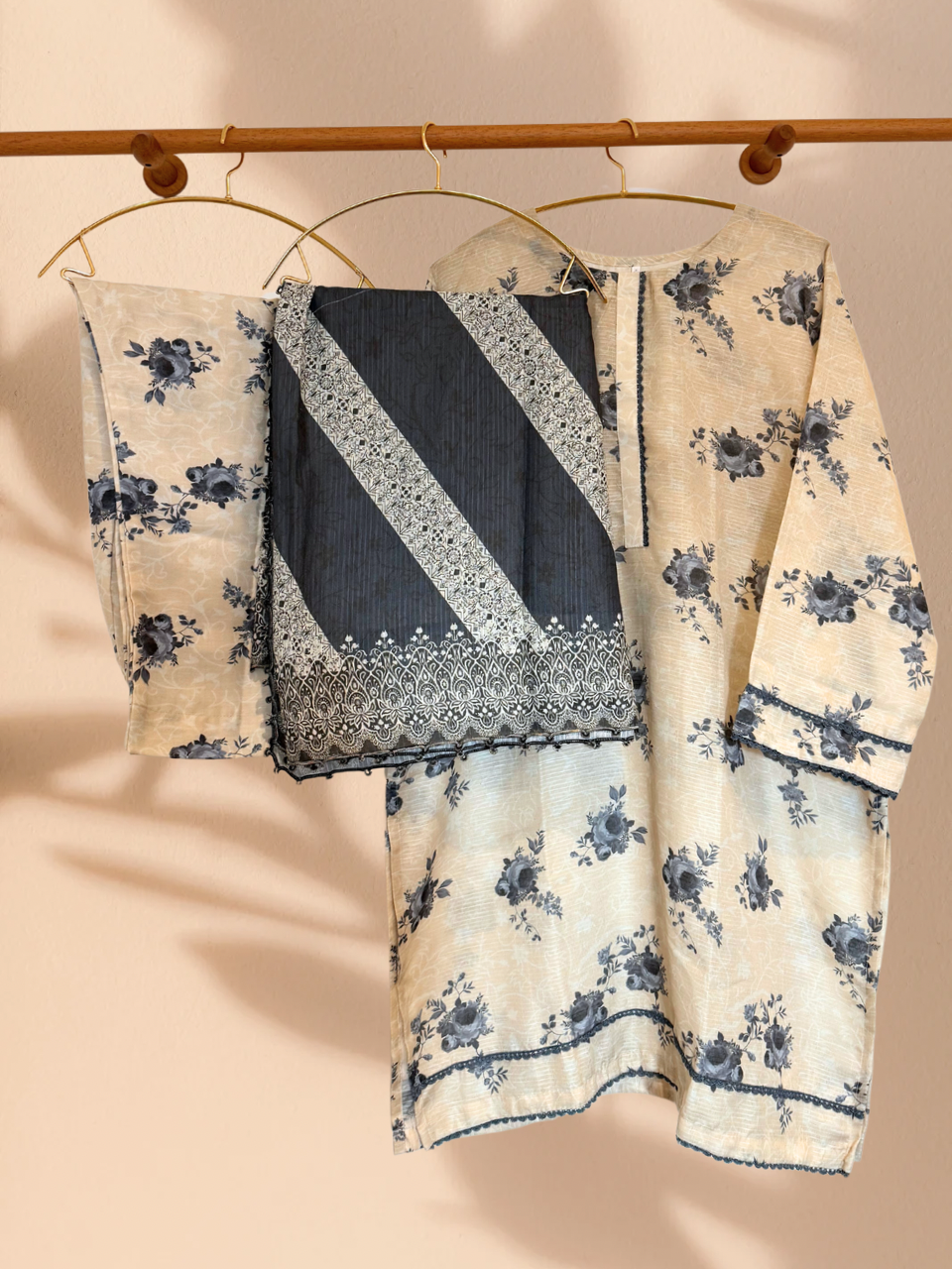 Baroque Inspired Sandy Blue 3 Piece Plus Size Readymade Suit - Khari XL