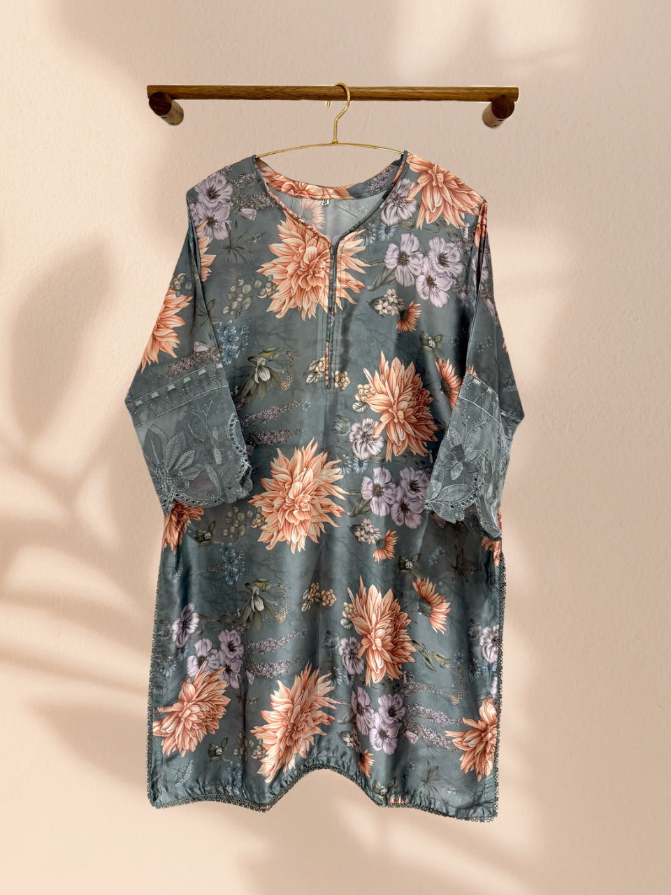 Maria B Inspired Grey Floral Silk Plus Size Readymade 3 Piece Suit - Khari XL
