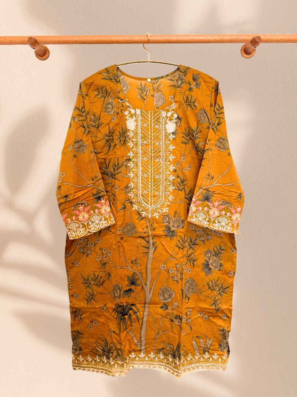 Mustard Roses 3 piece plus size readymade suit