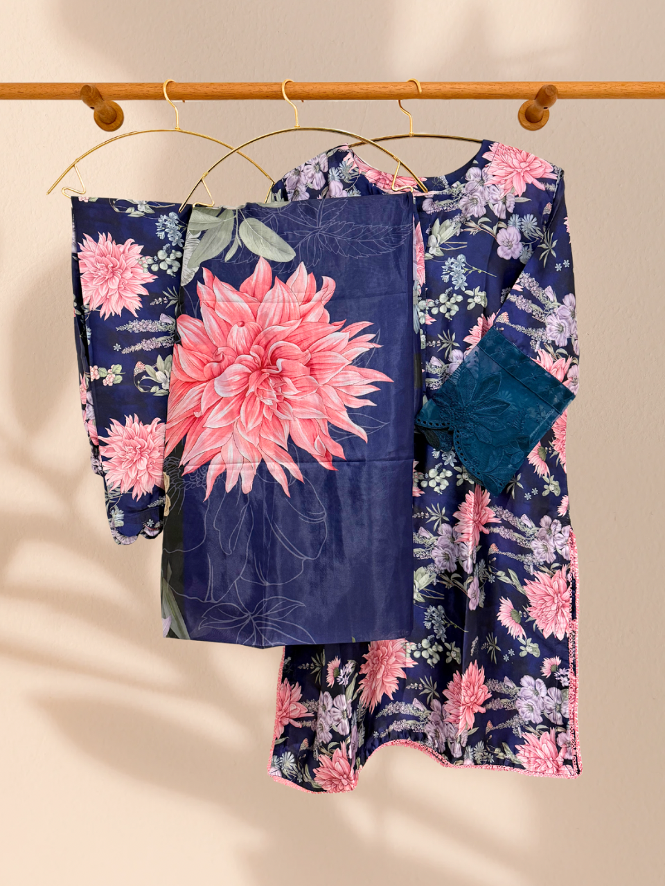 Maria B Inspired Plus Size 3 piece Midnight Blue Silk Suit - Khari XL