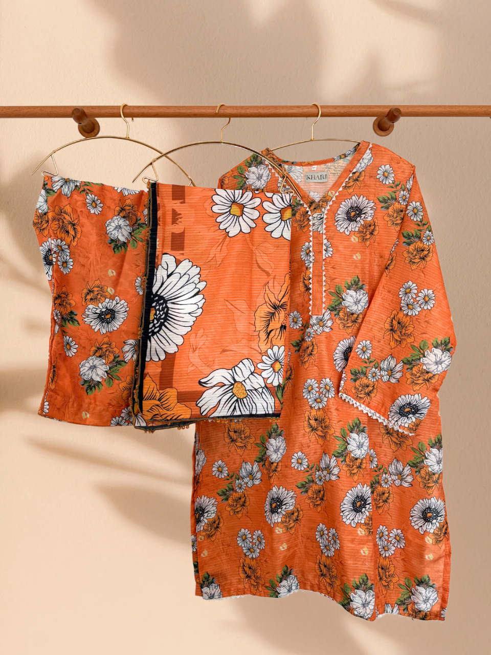 Farasha Inspired Orange 3 Piece Plus Size Readymade Suit - Khari XL