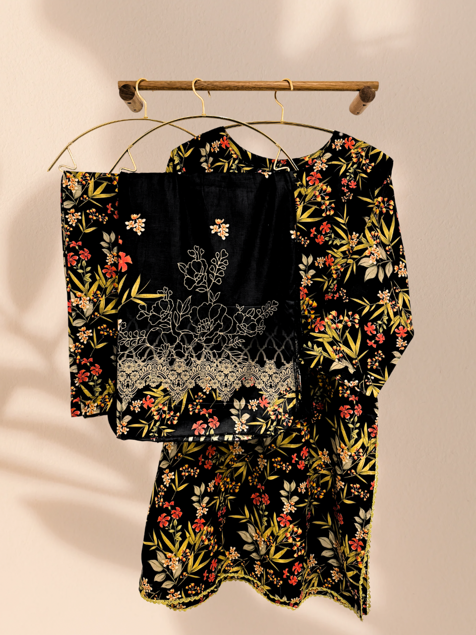 Black Tropical Plus Size Readymade 3 Piece Suit - Khari XL