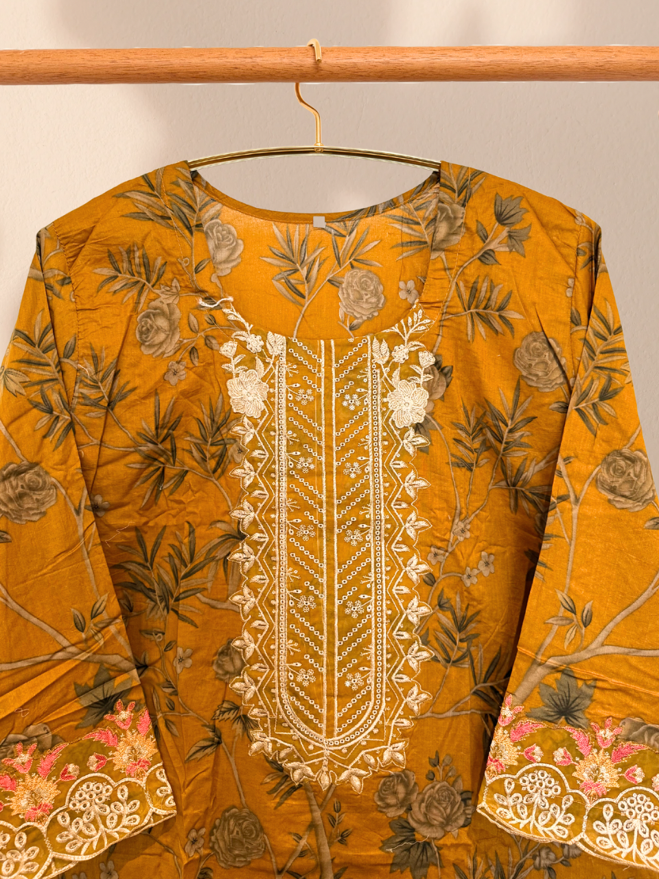 Mustard Roses 3 piece plus size readymade suit