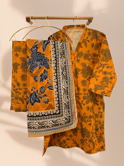 Plus size burnt orange cotton suit UK – 3 piece Pakistani readymade outfit - Khari XL