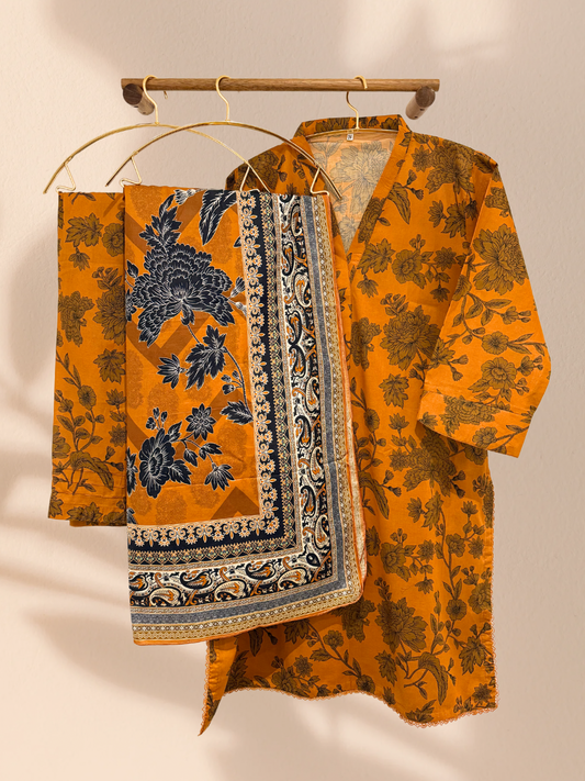 Burnt Orange Plus Size Readymade 3 Piece Suit - Khari XL