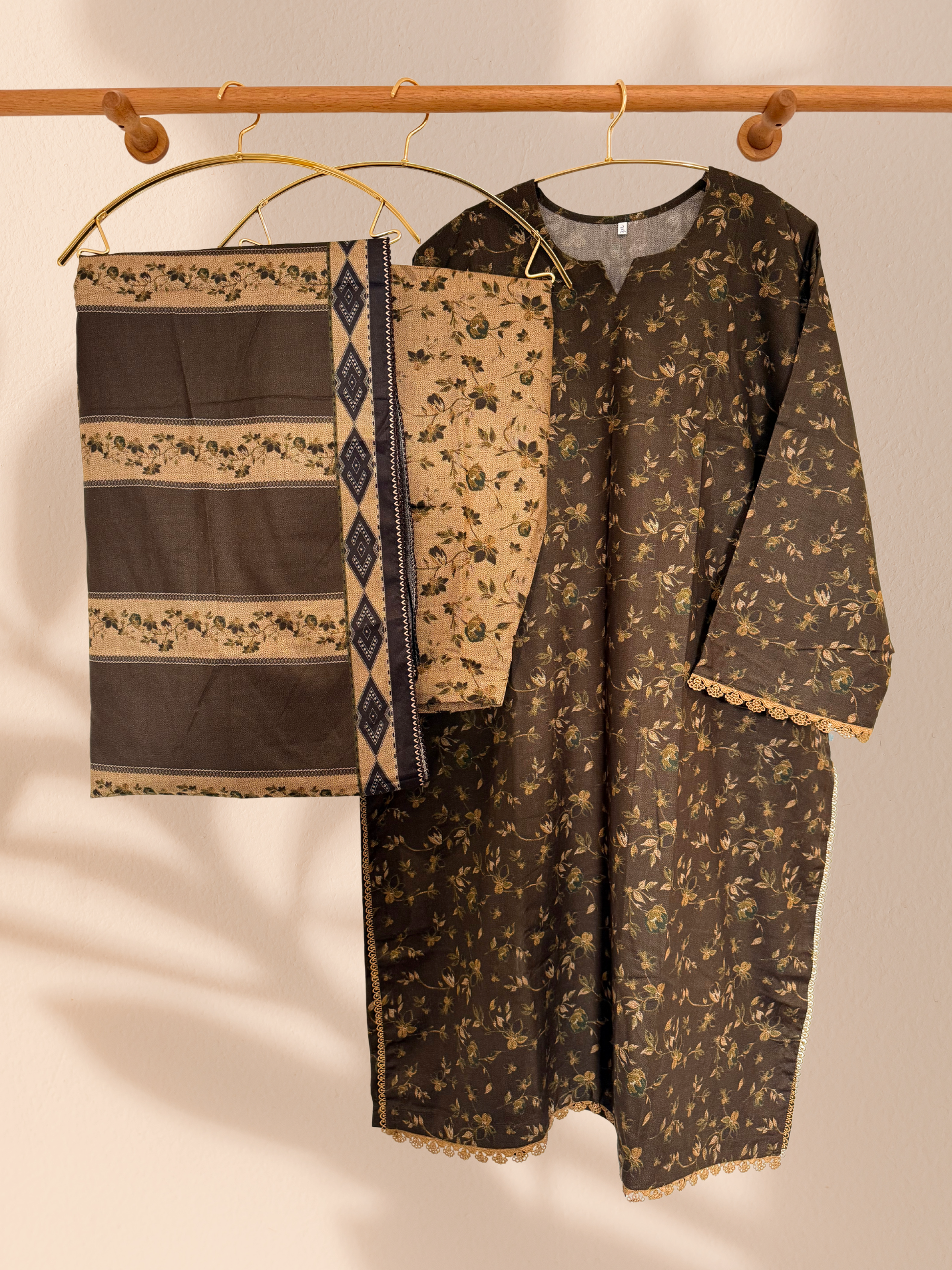 Baroque Inspired Chocolate Brown Plus Size Pakistani 3-Piece Dhanak Suit – Kameez, Trouser & Shawl | Khari XL UK