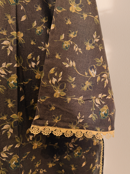 Baroque Inspired Chocolate Brown Plus Size Pakistani 3-Piece Dhanak Suit – Kameez, Trouser & Shawl | Khari XL UK