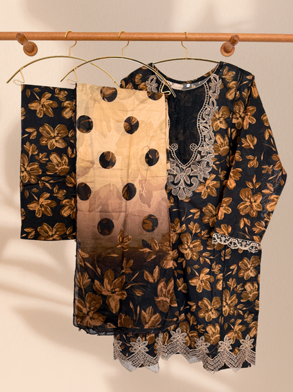 Baroque Dark Toffee Plus Size Pakistani 3-Piece Suit – Kameez, Trousers & Shawl | Khari XL UK