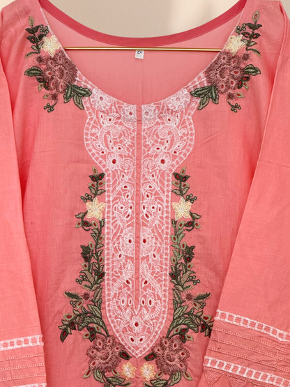 Embroidered Pink Plus Size Pakistani 3-Piece Suit – Kameez, Trousers & Dupatta | Khari XL UK