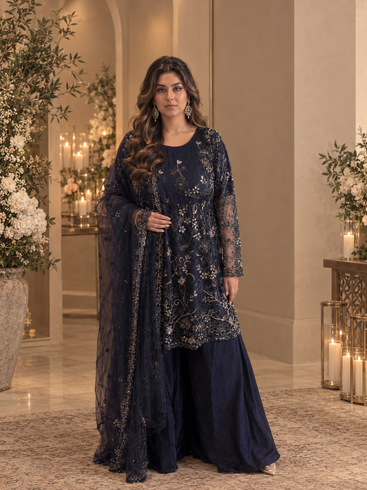 Navy Floral Party-wear
