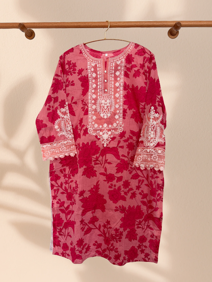 Maria B Inspired ‘Pretty in Pink’ Cotton Plus Size Pakistani 3-Piece Suit – Kameez, Trousers & Dupatta | Khari XL UK