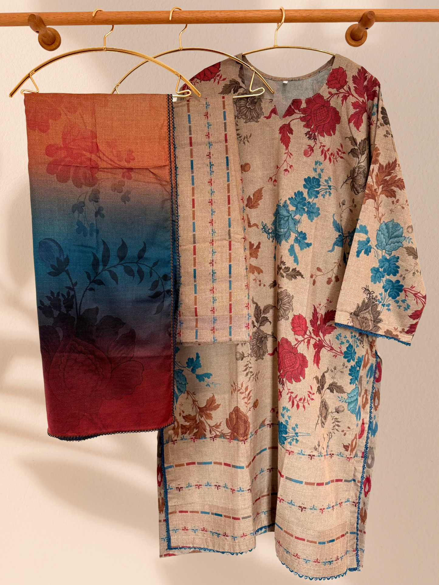 Baroque Inspired Vintage Bloom Plus Size Pakistani 3-Piece Suit – Kameez, Trousers & Dupatta | Khari XL UK