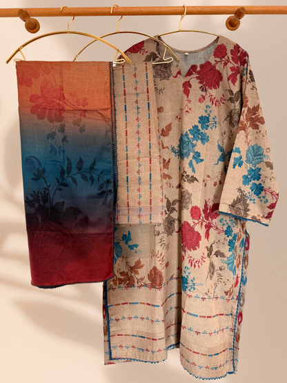 Baroque Inspired Vintage Bloom Plus Size Pakistani 3-Piece Suit – Kameez, Trousers & Dupatta | Khari XL UK