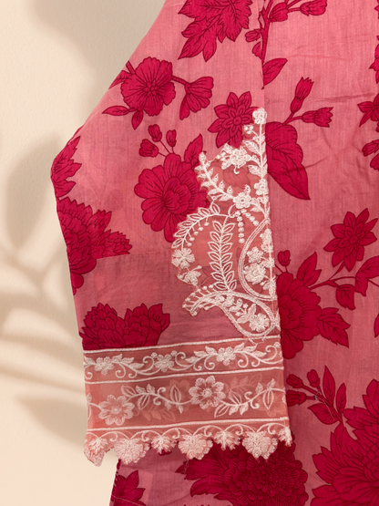 Maria B Inspired ‘Pretty in Pink’ Cotton Plus Size Pakistani 3-Piece Suit – Kameez, Trousers & Dupatta | Khari XL UK