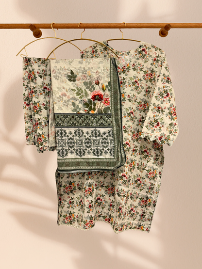 Outlet 1 - Mint green 3 piece cotton suit - Khari XL