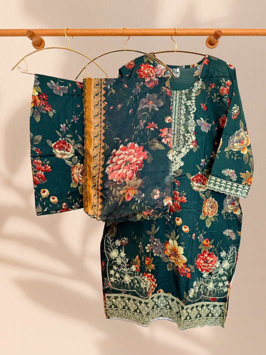 Deep Teal Lawn Suit 3 piece plus size readymade suit
