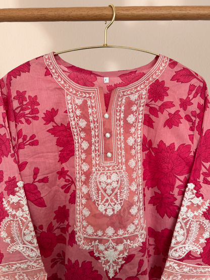 Maria B Inspired ‘Pretty in Pink’ Cotton Plus Size Pakistani 3-Piece Suit – Kameez, Trousers & Dupatta | Khari XL UK