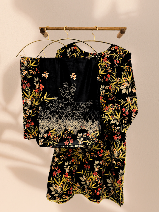 Black Tropical Plus Size Readymade 3 Piece Suit - Khari XL
