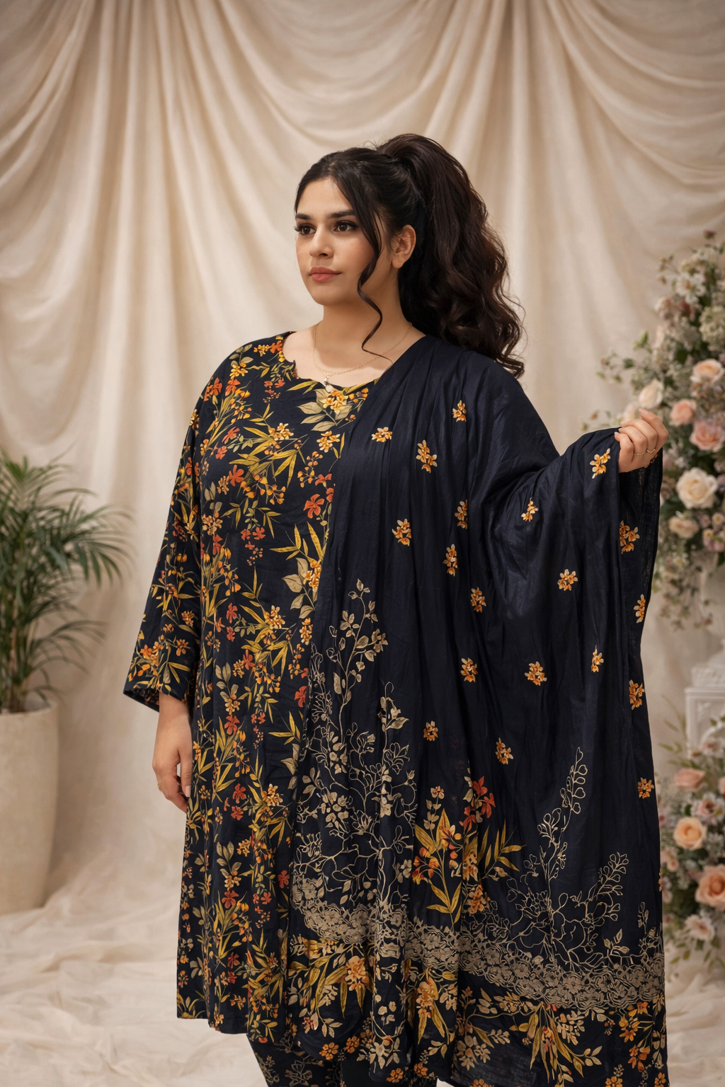 Bin Dawood Black Tropical Plus Size Pakistani 3-Piece Cotton Suit | Clearance
